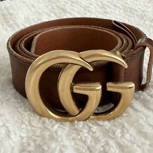 Gucci Brown Leather Belt with Double G Buckle